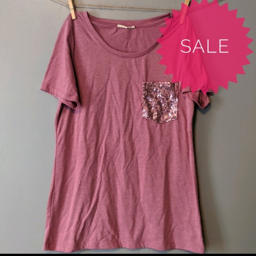 Cheekys Scoop Neck T-shirt Rhinestone Pocket Small